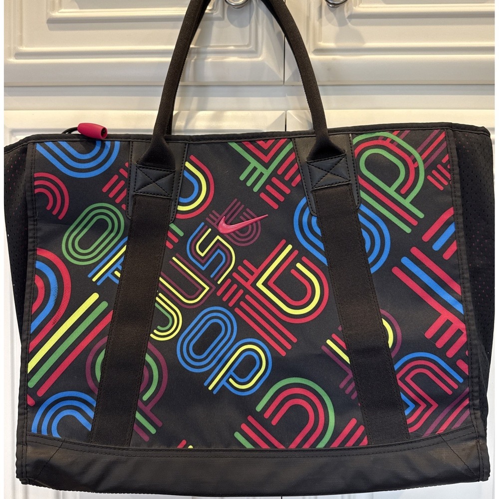 New NIKE Shoulder Tote Gym Bag BA4115 Black With Colorful Logo